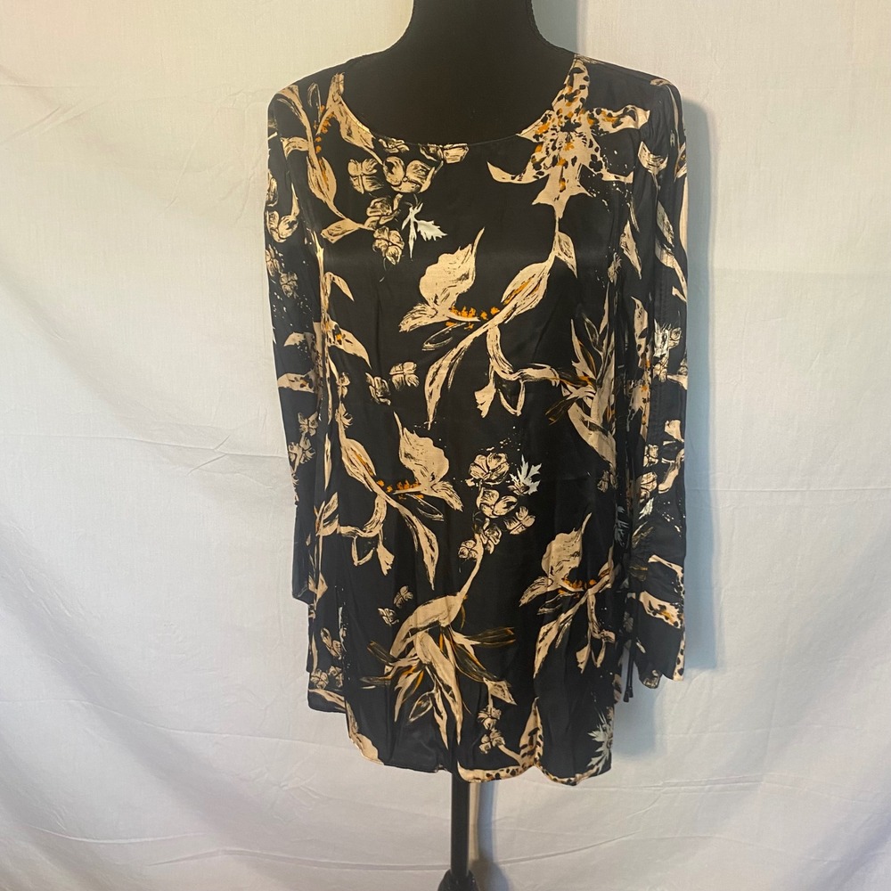 Dorothee Schumacher Floral Blouse Black Silk Blend‎ Size 3 NEW High End Designer